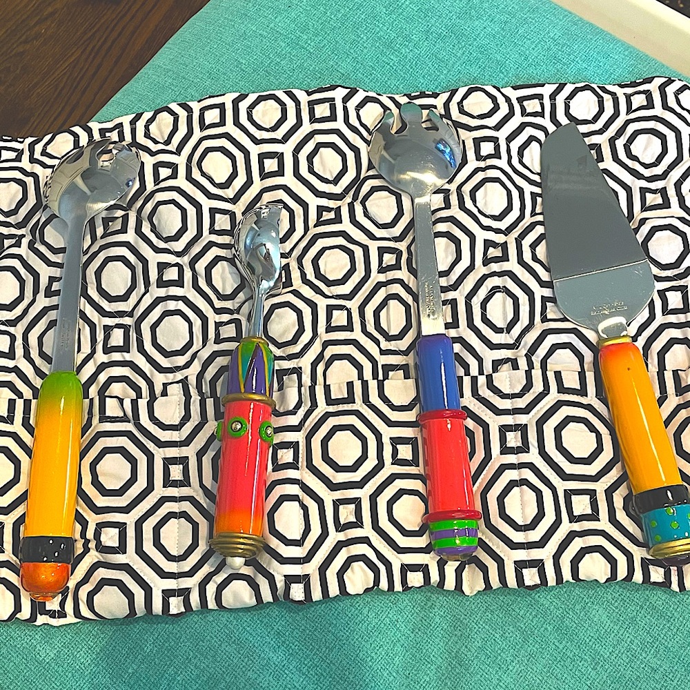 Hand Painted Serveware Set in quilted case